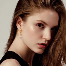 Hoop Earrings Women's Fashion Jewellery Gold Colour Cross Chic Shiny Bling Cubic Zirconia Stones Drop Earring Gifts To Her