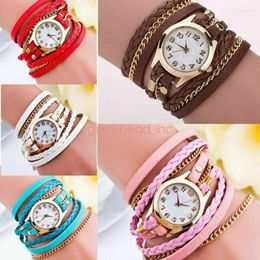 Wristwatches Bracelet Winding Analog Watches PU Wristwatch Quartz Watch Woven Leather Women