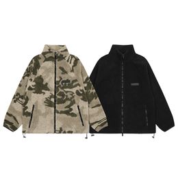 Nova qualidade dupla linha ess camuflagem cordeiro lã jaqueta outono inverno solto tendência masculina e feminina com zíper coatS-XL