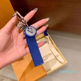 Leather Keychain Car Key Ring Buckle Handmade Men Women Carabiner Lovers Keychains Bags Pendant Blue Keyrings Gifts