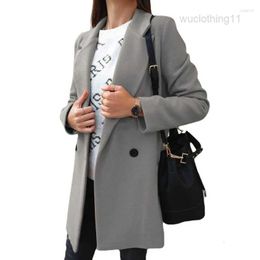 2023Women's Trench Coats Warm Jacket Autumn Winter Cold Weather Outwear Coat Double Breasted Long Sleeve Solid Colour Overcoat Suit Collar