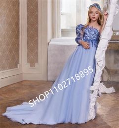 Girl Dresses Elegant One Shoulder Lace Sequined Princess Wedding Party Special Occasion Flower Dress