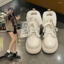 Boots Women Winter Snow Plush Thick Soles Non Slip Cotton Shoes Outdoor Leisure Warm Women's Cross Binding Sweet Cool Wind