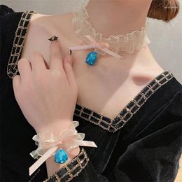 Pendant Necklaces Sweet Chiffon Flower Eternal Blue Series Necklace Female Niche Temperament Wild Clavicle Chain Spring