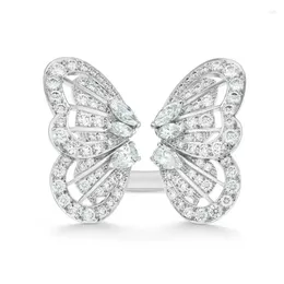 Cluster Rings Luxury Trendy Silver Plated Butterfly Open For Women Shine White CZ Stone Full Paved Fashion Jewellery Cocktail Party Gift