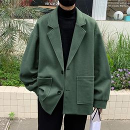 Men's Jackets 2023 Woollen Fabric Long Sleeve Jacket Japanese Unisex Fashion Double Pockets Design Casual Blazer Oversize Shirt Coat
