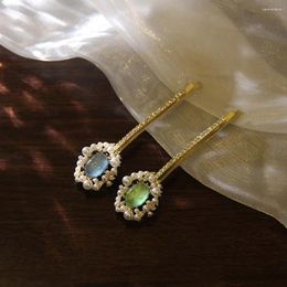 Hair Accessories Clip Pearl Barrette Pin Green Gem Fix Fringe Clips Set Women Korean Style Rhinestone