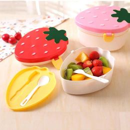 Dinnerware Kids Cute Strawberry Shape Lunch Box With Fork Spoon 2 Layer Grade Fruit Storage Bento For Children