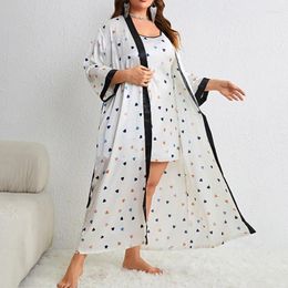 Women's Sleepwear Jxgarb Sexy Ice-silk Big Size Women Two Pieces Robe Gown Pyjamas Sets Luxury Print Female Autumn Fashion 5XL Homewear