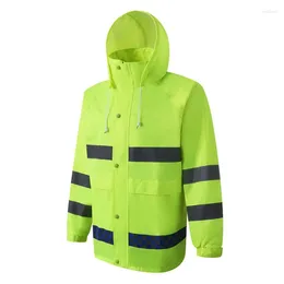 Outdoor Jackets Reflective Raincoat Rain Pants Suit Hooded Long Sleeve Jacket Kit High Visibility Windproof Waterproof Construction Safety