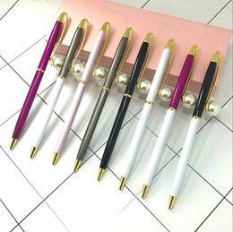 wholesale Big Pearl Pen Queen Scepter Ballpoint Pen Metal Pearl Pens Wedding Office School Writing Supplies Advertising Signature Pen Gift