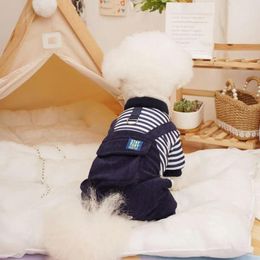 Dog Apparel Fake Two-piece Pet Clothes Striped Thickened Winter Cat Clothing With Traction Ring For Four-legged Dogs