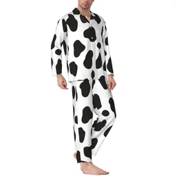 Men's Tracksuits Cow Skin Long-Sleeved Pyjama Set With Cotton Flannel Men Pants And Long Sleeve