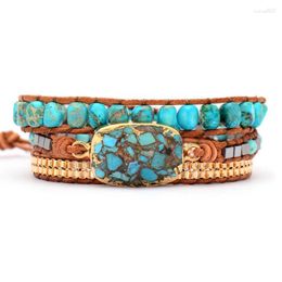 Charm Bracelets ZG Bracelet For Women Bohemian Wind-cut Corner Turquoise Ornaments Three-layer Winding Hand-woven Leather String Female