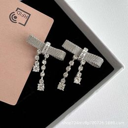 miumius earrings mesh bow full diamond earrings cute sweet girl internet celebrity same earrings s925 silver needle