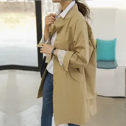 Women's Trench Coats Casual Solid Colour Autumn Women Coat Korean Style Fashion Single Breasted Side Slit Long Ladies Elegant Windbreaker