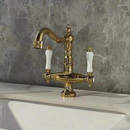 Bathroom Sink Faucets French Vintage Faucet European Gold Double Handle Ceramic Single Hole