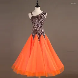 Stage Wear Adult Ballroom Competition Dance Dresses Design Lady's Orange Leopard Skirt Tango Waltz Dancing Dress Women