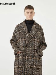 Mens Wool Blends Mauroicardi Autumn Winter Loose Colourful Stylish Warm Tweed Woollen Coat Men Double Breasted Cool Luxury Designer Clothes 231027