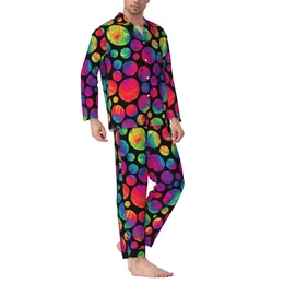 Men's Tracksuits Coloured Balls Long-Sleeved Pyjama Set With Cotton Flannel Men Pants And Long Sleeve