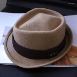 Berets Men Wool Felt Hat Fedora Black Band Big Size Trilby Hats Short Brim Fashion Fall Winter