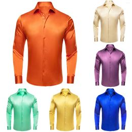 Men's Casual Shirts Pure Colour Silk Mens Long Sleeve Suit Dress Shirt Male Blouse For Summer Spring Wedding Business Prom Classic Designer