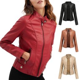 Women's Leather Women Faux Jacket Slim Fit Moto Biker Coat Comfy Long Sleeve Fashion Short Vintage Streetwear