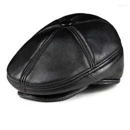 Berets Black Natural Beret For Men Women Autumn Winter Thick Warm Genuine Sheepskin Cabbie Cap Leather Flat Hat