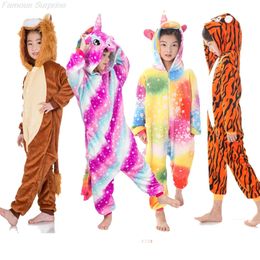 Pyjamas Unicorn Onesie Pyjamas for Kids Pyjama Jumpsuit Kigurumi Boy Pyjamas Girls Pijama Winter Flannel Lion Tiger Cute Animal Overalls 231027