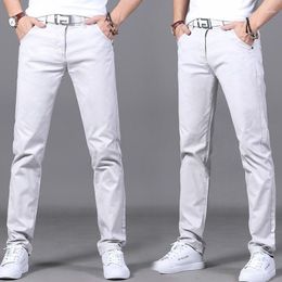 Men's Pants Men's 2023 Brand Spring And Summer 98% Cotton Men Business Slim Elastic Casual Black Khaki Fit Straight Pant Trousers Male