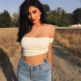 wokeayer New Sexy Women Strapless Crop Top Boat Neck Tube Top Ribbed Beach Wear Bustier Casual Blusas Ribbed Crop Mujer251l