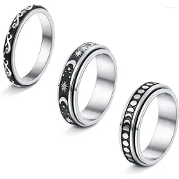 Cluster Rings 3Pcs Stainless Steel Fidget Band Spinner For Women Mens Moon Star Sun Ring Celtic Stress Relieving Reduce Anxiety