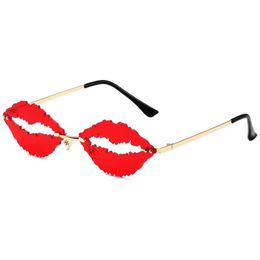 Cheap Party Glasses Rimless Lip Sunglasses Women Catwalk Show Fashion Sun Glasses Party Funny Eyeglasses 11 Colours Wholesale