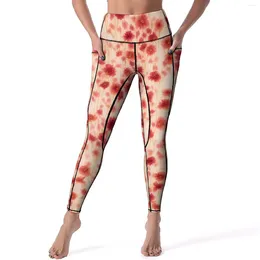 Active Pants Red Floral Print Leggings Abstract Flowers High Waist Yoga Funny Quick-Dry Legging Women Custom Workout Sport