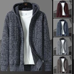 Men's Sweaters Winter Fashion Fleece Sweater Warm Hooded Cardigan Mens Coat Solid Color Casual Thick Jacket Male Clothing