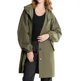 Women's Trench Coats Fall Windbreaker Women Solid Colour Hooded Windproof Loose Thin Long Sleeve Drawstring Pockets Jacket Lady Coat 2023