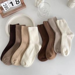 Women Socks Fashion Cotton Colour Khaki Crew For Girl Breathable Casual Korean Sets Calcetines Mujer