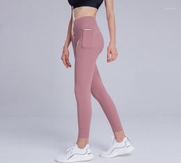 Yoga Outfits Women Pants High Waist Fitness Gym Leggings Side Pockets Push Up Workout Running 78 Length Jogging Female Sport Tigh4213885