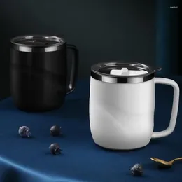 Mugs 304 Stainless Steel Mug With Lid Spoon Oatmeal Coffee Water Cup Double Anti-scalding Milk Fall-resistant Kitchen Tea
