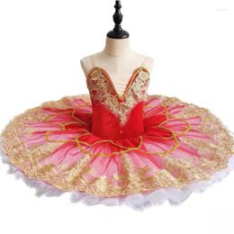 Stage Wear Professional Ballet Tutu For Girls Red Flower Fairy Performance Clothes Adult Kids Pancake Platter Dance Leotard Costumes