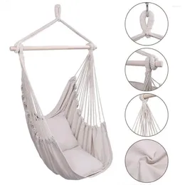 Camp Furniture Beige Chair Hanging Rope Swing Hammock Outdoor Porch