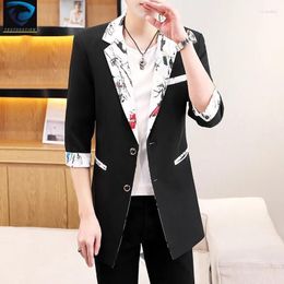 Men's Suits Men's Summer Blazers For Men Patchwork Thin Trench Coat Single-Breasted Slim Suit Jacket Korean Fashion Mid-Sleeve Terno