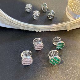 miumius earrings Miao Light Luxury Colourful Zircon Round Ear Buckle Metal Letter Hollow Simple Two Sides Can Be Equipped with Earrings