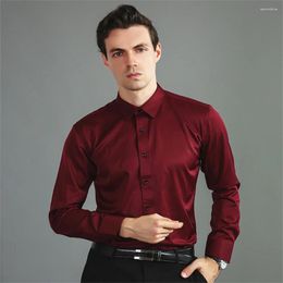 Men's Dress Shirts Four-sided Elastic No-ironing Simple Business Long Sleeve Shirt Mercerized Vertical Sense European Size