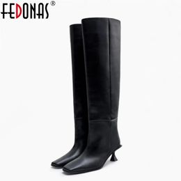 Boots FEDONAS Fashion Women High Heels Genuine Leather Boots Autumn Winter Long Warm Knight Boots Female Shoes Woman 231027