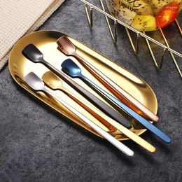 Coffee Scoops 304 Stainless Steel Square Head Spoon Titanium Plated Golden Mug Long Handle Stirring Honey Creative Ice