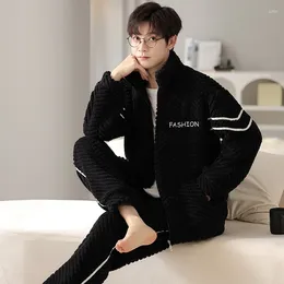 Men's Sleepwear Zipper Sporty Pajamas Set Winter Warm Nightwear For Men Coral Fleece Pijama Flannel Thicken Home Clothes Young Boy Pyjamas