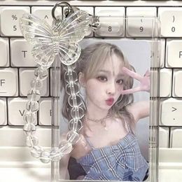 Card Holders Ins Transparent Kpop Po Frame Keychain Crystal Butterfly Pendant DIY Insert Poes Pocard Heart Keyring Idol Holder