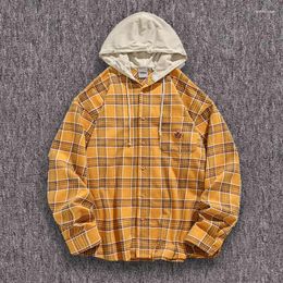 Men's Casual Shirts Fashion Mens Flannel Plaid With Hooded Long Sleeve Oversized Women Outdoor Camping Shirt Button Down Hoodie Designer