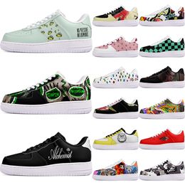 DIY shoes winter clean autumn mens Leisure shoes one for men women platform casual sneakers Classic White Black cartoon graffiti trainers outdoor sports 14219